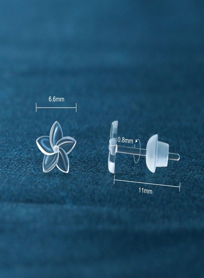 KMEOSCH Clear Plastic Earrings for Sports, 20g Transparent Earrings Spacers Invisible Plastic Post Stud Earrings for Sensitive Ears (6 Pairs, Plumeria Style) - Image 3